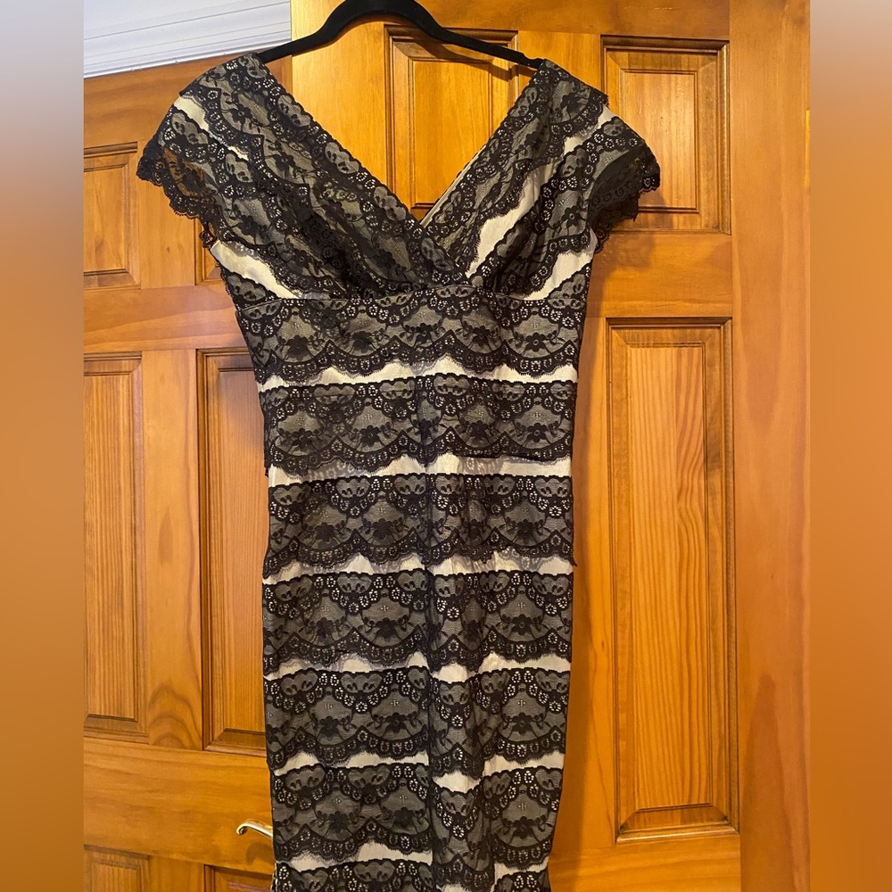 Adrianna Papell Petite Black lace evening gown